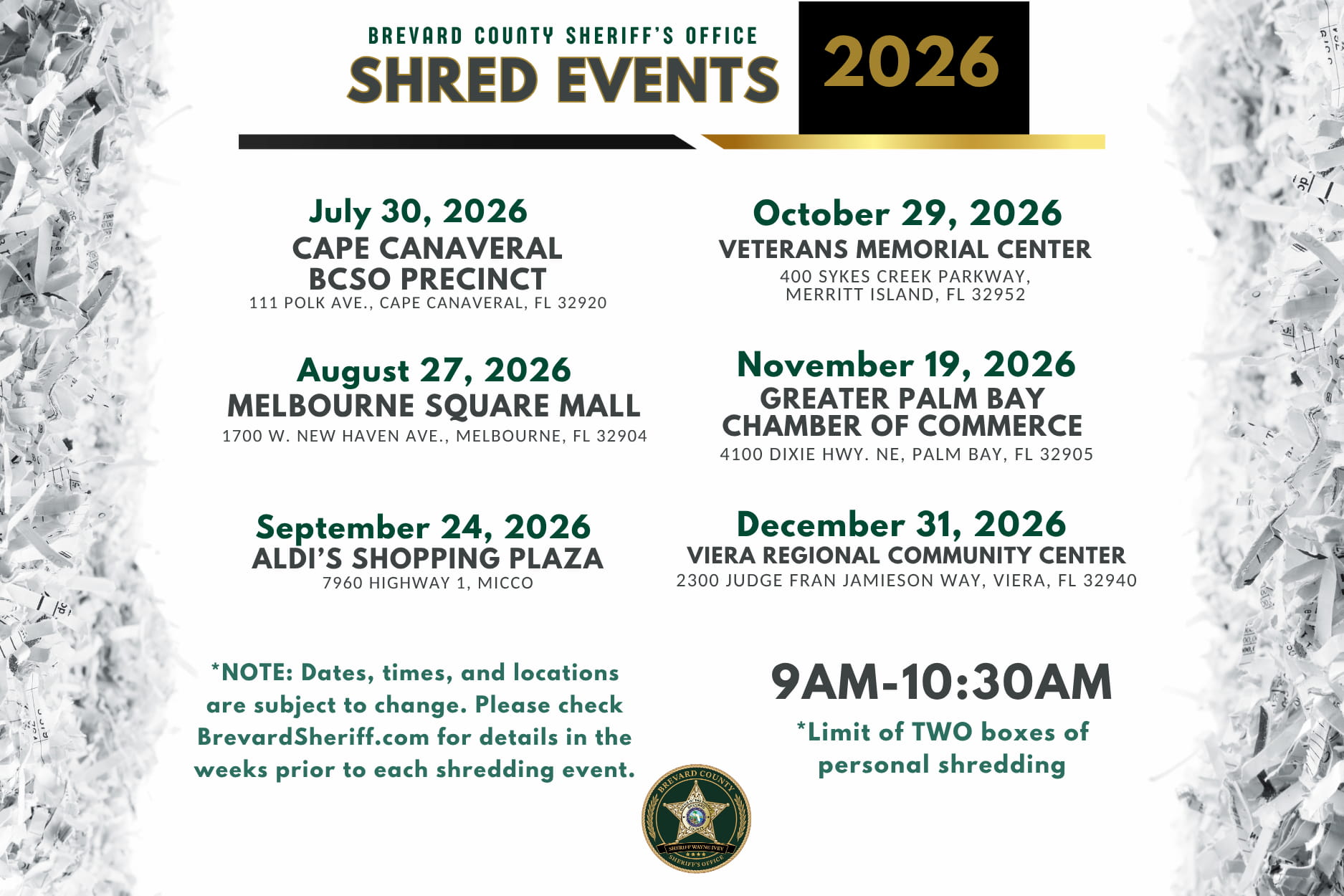 2026 Shred Event July December